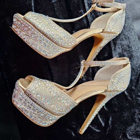 Thalia Sodi High Heels Embellished Stones Ankle T-Straps-SZ 9.5M - Picture 5 of 9